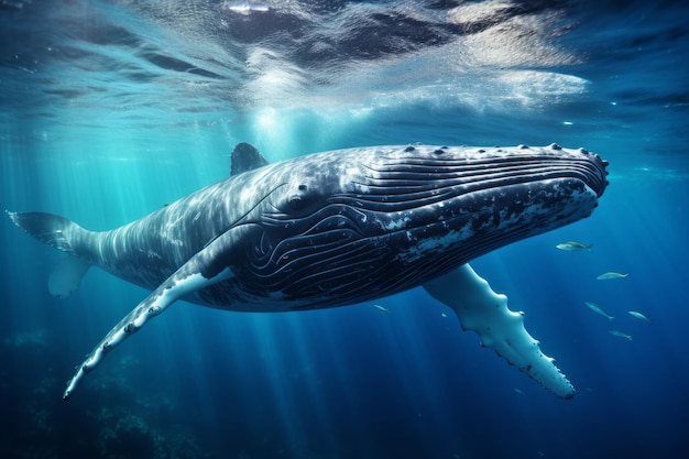 una grande balena che nuota nell'oceano