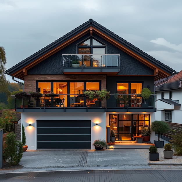 Una grande casa con un balcone e un balcone al secondo piano e un balcony al secondo piano