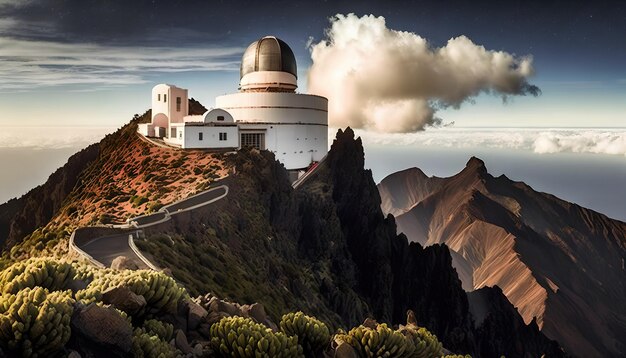 Una grande cupola bianca su una montagna con nuvole sullo sfondo