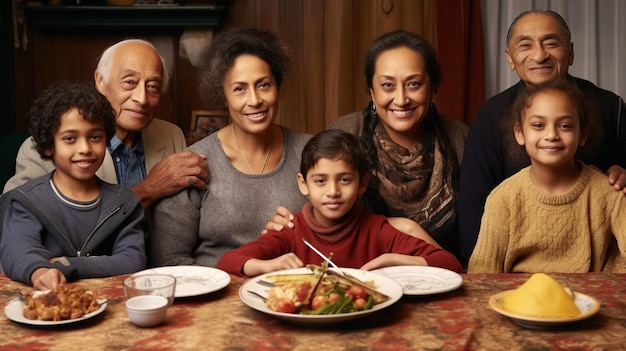 Una grande famiglia multi-generazionale a cena