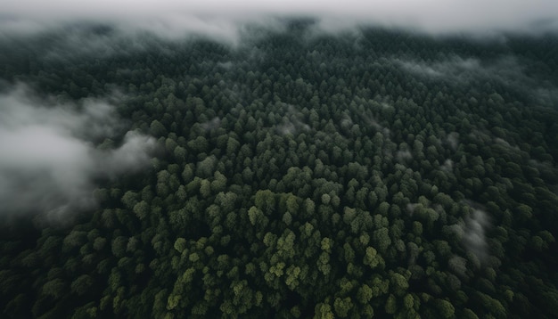 Una grande foresta di alberi con un cielo nuvoloso sopra