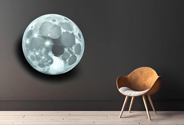 Una grande luna su un muro con una sedia sullo sfondo