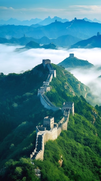 una grande muraglia cinese sta camminando su una ripida collina