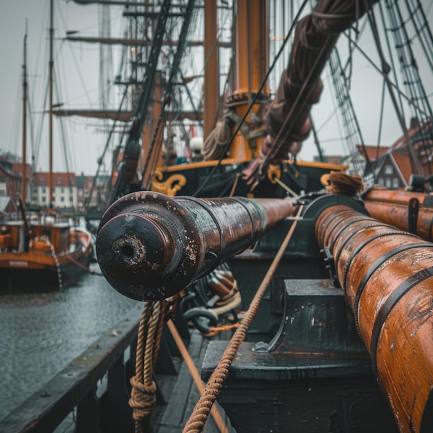 una grande nave con una grande ancora nera sul lato