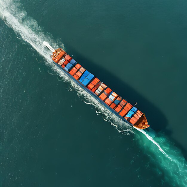 una grande nave container sta viaggiando attraverso l'acqua