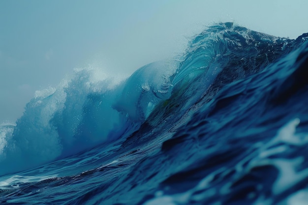 Una grande onda blu per il surf si rompe nell'oceano