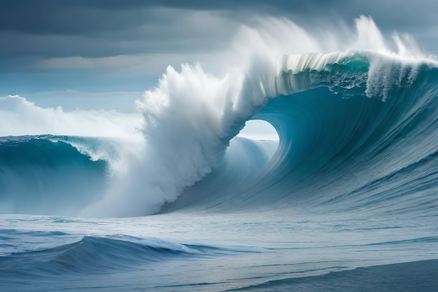 Una grande onda sta per schiantarsi nell'oceano.