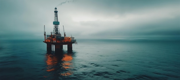 Una grande piattaforma petrolifera sta galleggiando nell'oceano.