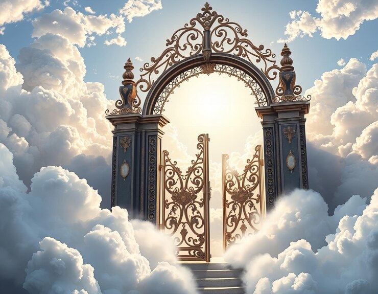 una grande porta aperta con un cancello che dice la porta