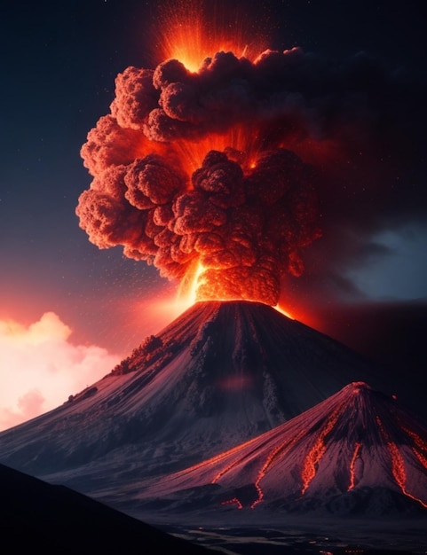 Una grande, potente e drammatica esplosione del vulcano