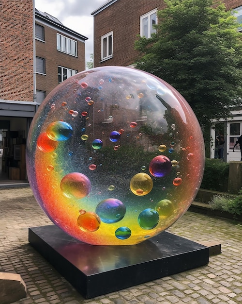 Una grande sfera con bolle colorate su di essa