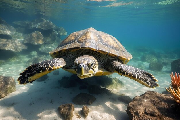 Una grande tartaruga in acqua in estate
