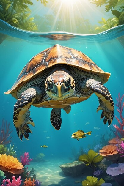Una grande tartaruga in acqua in estate