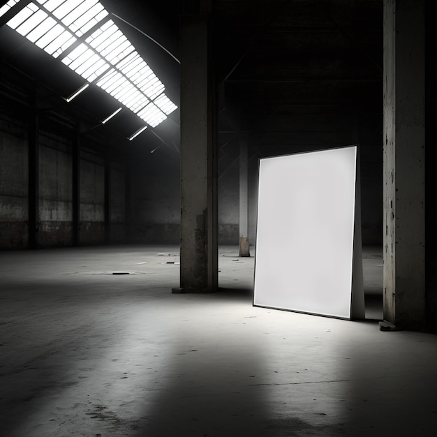 Una grande tela bianca è in una stanza buia con una luce sopra.