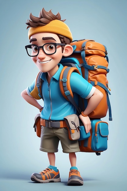 Una graziosa illustrazione di un backpacker di cartoni animati 3D