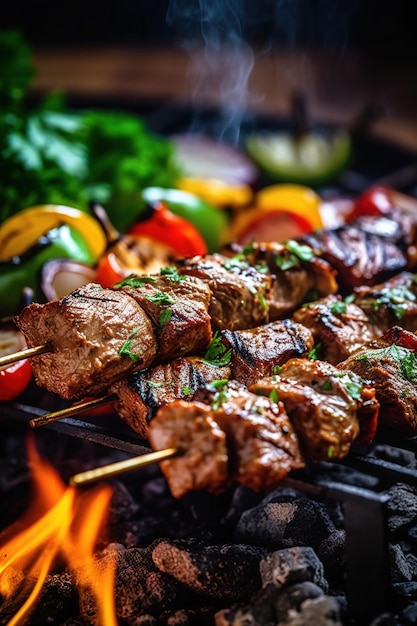 Una griglia con carne sopra e una bottiglia di salsa a parte.