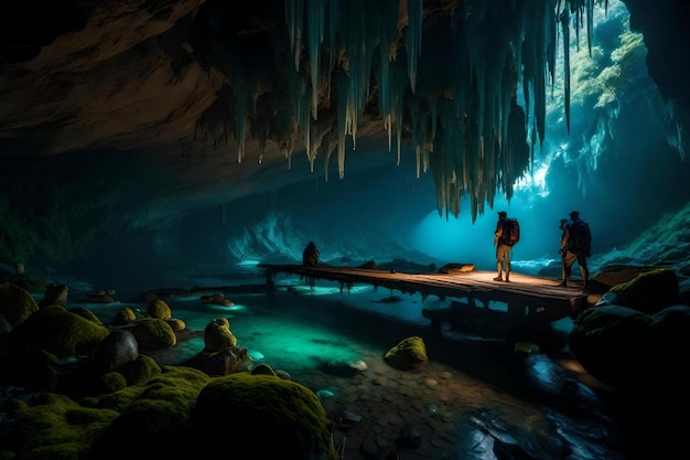 Una grotta con una grotta e una grotta con la luce su di essa