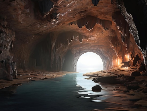 una grotta con una luce all'interno