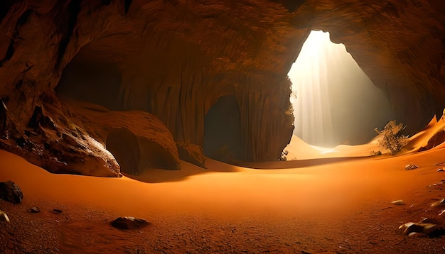 Una grotta deserta con la luce del sole Creato con la tecnologia Ai generativa