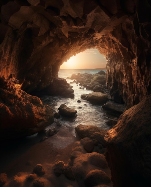 Una grotta su cui tramonta il sole