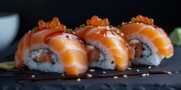 Una gustosa combinazione di rotoli di sushi di anguilla e salmone