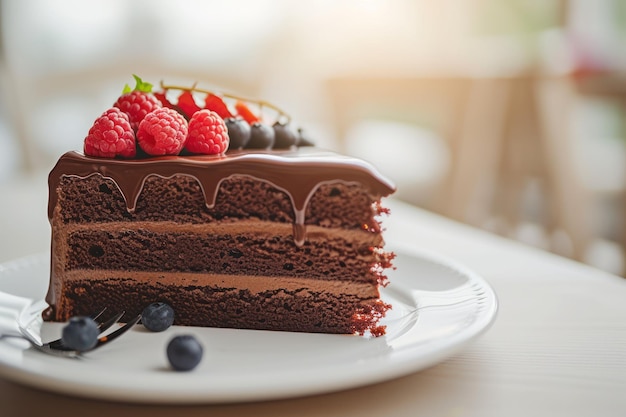 Una gustosa torta di cioccolato servita su una tavola bianca