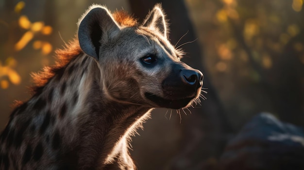 Una iena al tramonto, iena, fotografia di animali