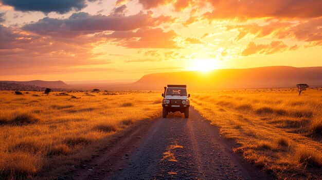 Una jeep bianca sta guidando lungo una strada di terra in un deserto