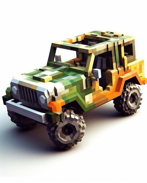 Una jeep verde con un disegno verde sulla parte anteriore.