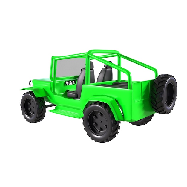 Una jeep verde con una faccia nera e un naso nero.