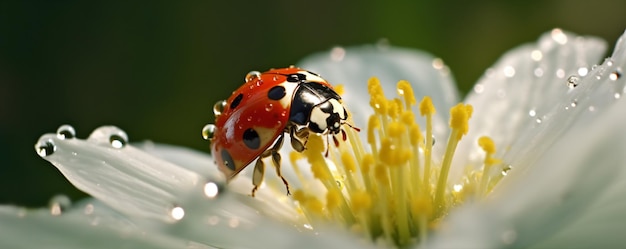 una ladybug seduta sulla cima di un fiore bianco