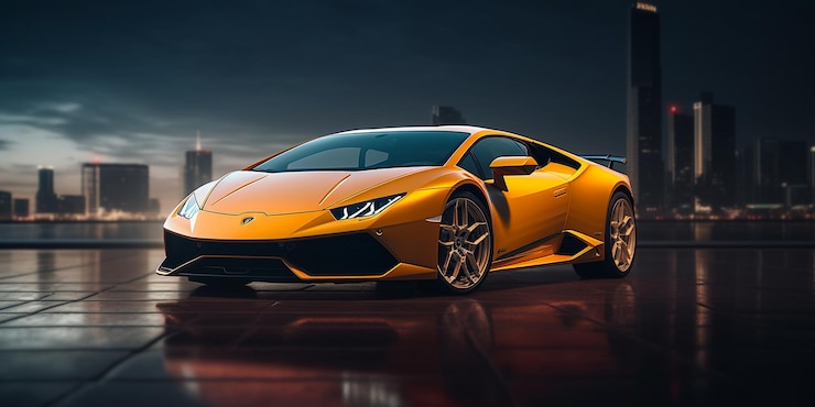 Foto una lamborghini gialla che si trova su una strada