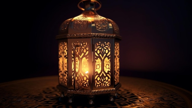 Una lampada con scritte arabe su di essa Ramadan Mubarak e concetto di eid Mubarak