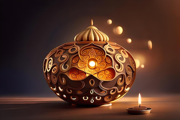 Una lampada con un motivo sopra che dice "diwali"