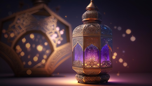 una lampada di lusso goldem ramadan, sfondo islamico, ai generato
