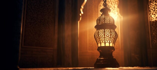 Una lampada in una moschea con la luce che brilla attraverso di essa