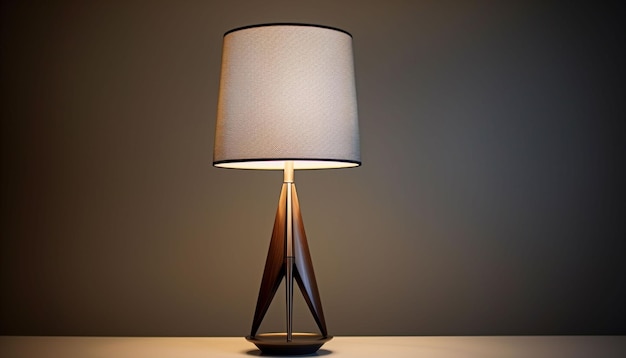 Una lampada sottile e elegante con una base tagliata e una lampada a forma di tamburo che emina il design della metà del secolo.