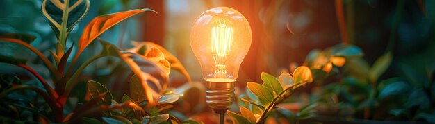 Una lampadina a risparmio energetico illumina le piante in vaso