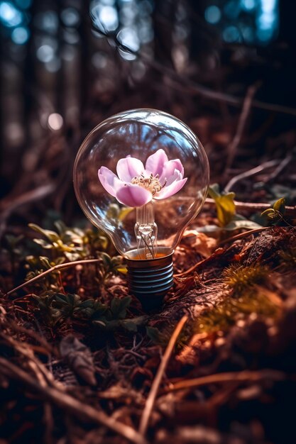 Una lampadina con dentro un fiore