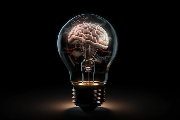 Una lampadina con sopra un cervello