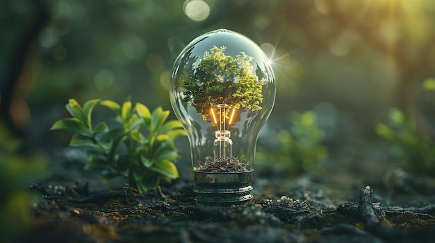 una lampadina con un albero che ne cresceEarth hour risparmio energetico e riduzione delle emissioni verde envi