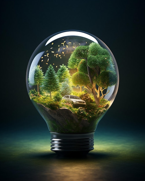 una lampadina con un piccolo pianeta all'interno foto realistico Earth Hour