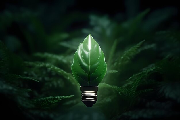 Una lampadina con una foglia verde creativa all'interno del concetto di energia verde