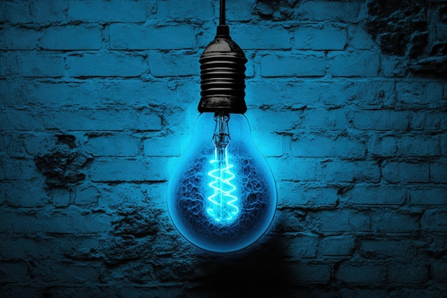 Una lampadina con una lampadina blu sopra