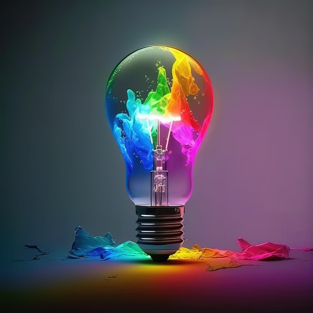 Una lampadina con una lampadina color arcobaleno sulla parte superiore.