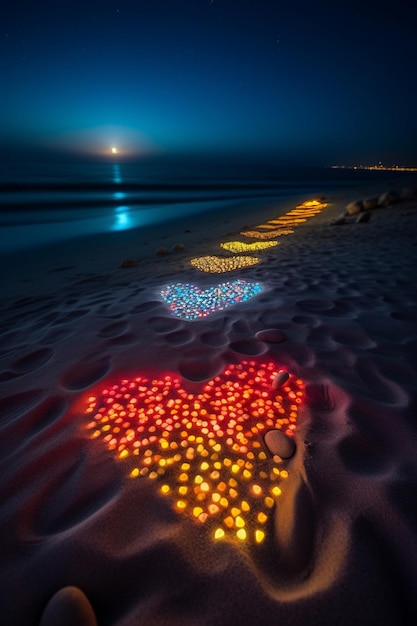 Una lanterna a forma di cuore sulla spiaggia