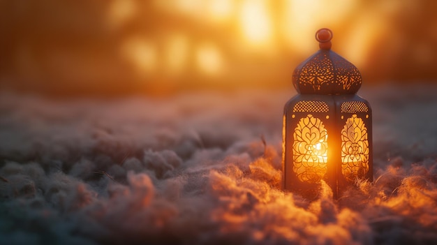 Una lanterna araba sotto una copertura di lana di pecora sullo sfondo illuminato