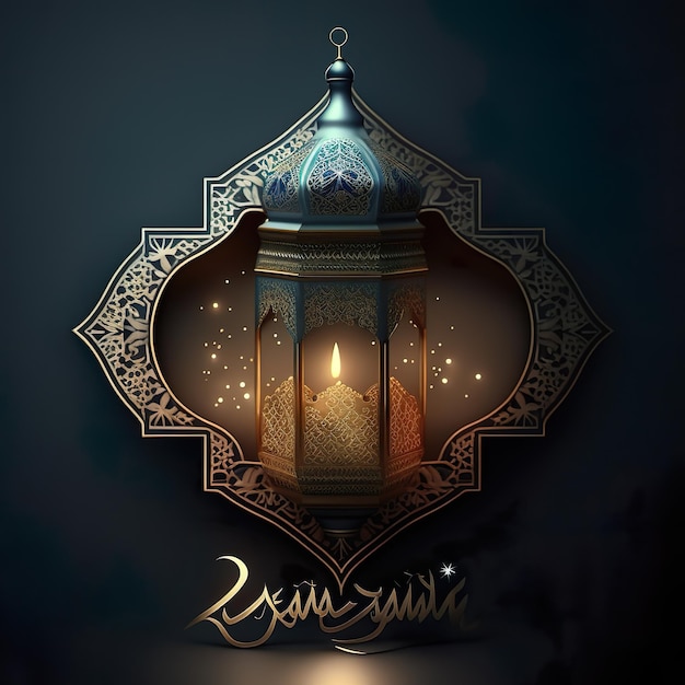 Una lanterna blu con sopra la parola ramadan