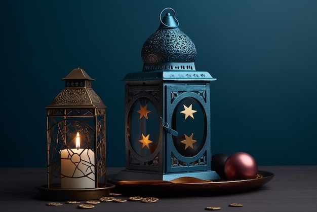 Una lanterna blu Eid Ul Fitr Generative ai