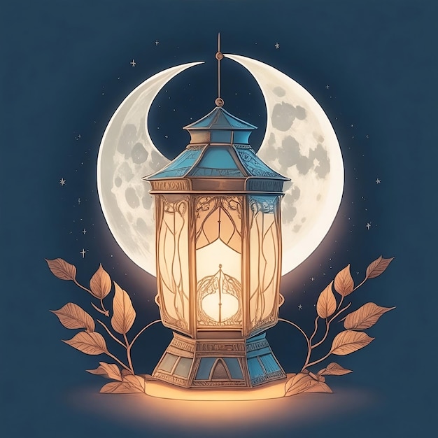 Una lanterna con una parte superiore blu che dice quot lantern quot con Moonlight sullo sfondo